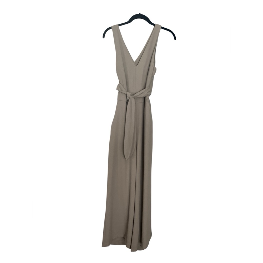 V neck Jumpsuit with back cutout. Gray Textured Fabric. Size 8.